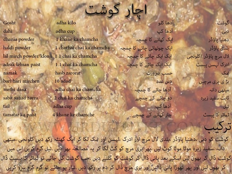 achar gosht recipe in urdu 